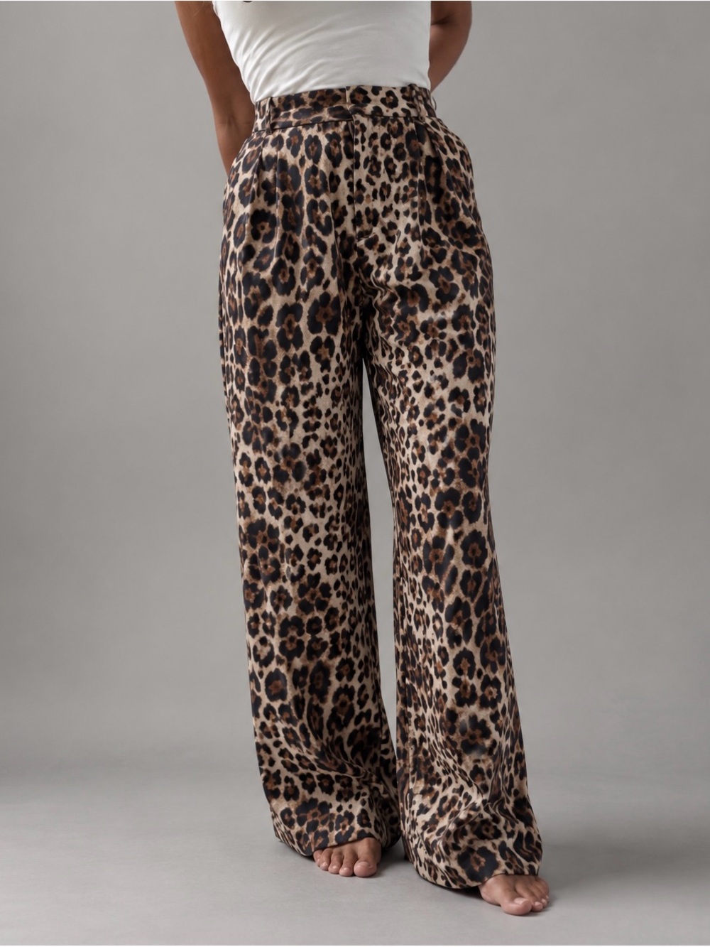 Zara Leopard Print Wide-Leg Loose Fit Pants in Brown Black Effortless Chic Sz Sm